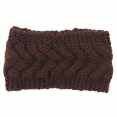 Wanita Seamless Elastis Headband Wol Crochet Yoga Sorban Headwrap untuk Olahraga & Penggunaan Harian (Kopi)-Intl