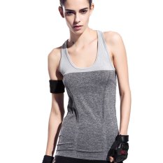 Wanita Sport Tank Tops Cepat Kering Bernapas Tanpa Lengan Pakaian Gym Fitness Vest Grey-Intl