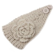 Women's Stretchy Bunga Headband Wol Crochet Yoga Sorban Headwrap untuk Olahraga & Penggunaan Harian (Beige)-Intl