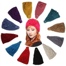 Women's Stretchy Flower Headband Wool Crochet Yoga Turban Headwrap for Sports & Daily Use (Lake Blue) - intl