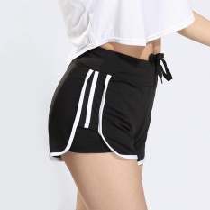 Women's Stripe Yoga Shorts Cepat-kering Peregangan Skinny Sports Shorts Outdoor Jogging Fitness Sports Pants-Hitam -Intl