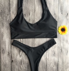 Wanita Musim Panas Setelan Bikini Gaya Seksi Swimming Set Fashion Berselancar Di Setelan 2 Pcs-Hitam-Intl
