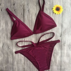 Wanita Musim Panas Setelan Bikini Gaya Seksi Swimming Set Fashion Berselancar Di Setelan 2 Pcs-Anggur Merah-Intl