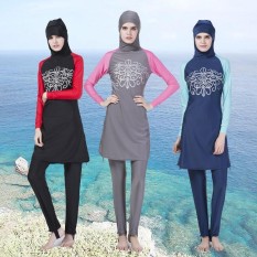 Wanita Sederhana Muslim Burkini 3-Buah Hindu Yahudi Jilbab Baju Renang Islam Wanita Baju Renang S-XXXXL-Internasional