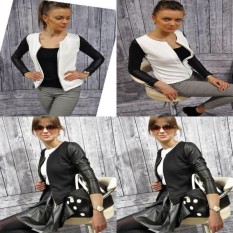 Kekuatan Luar Biasa Baru Populer 2017 PU Kulit Kasual Risleting Lengan Panjang Ritsleting Patchwork Bisbol Bergaya Feminim Terbaik Outwear Jaket Mantel -Hitam-Int: XXL-Internasional