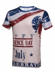 WONDERSHOP KEMEJA ATASAN Hari Kemerdekaan Letter Printed Round Leher T-Shirt Lengan Pendek-Intl