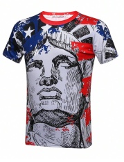 WONDERSHOP KEMEJA ATASAN Patung Liberty Wajah Printed Round Leher T-Shirt Lengan Pendek-Intl