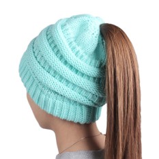 Wol Hangat Hat Fashion Knitting Winter Beanie Cap Chunky Nyaman Murni Warna Topi untuk Wanita Lembut dan Longgar Headgear-Intl