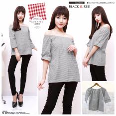 xavier blouse rina kotak 3/4 hitam Blouse Lengan ¾ / Blouse Kotak Polos Cewek / Hem Kemeja Baju Wanita Fashion Bangkok / Blus Korean Style / Blouse Wanita Modern / blus wanita terbaru