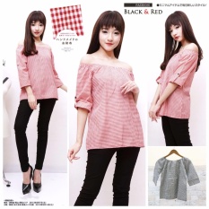 xavier blouse rina kotak 3/4 merah Blouse Lengan 3/4 / Blouse Kotak Polos Cewek / Hem Kemeja Baju Wanita Fashion Bangkok / Blus Korean Style / Blouse Wanita Modern / blus wanita terbaru