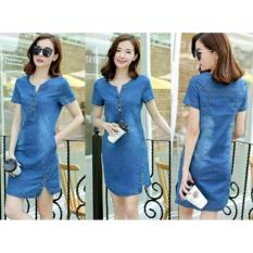 Xavier dress katun denim / dress korea / dress hongkong / dress kasual / gaun trendy / dress santai / baju wanita