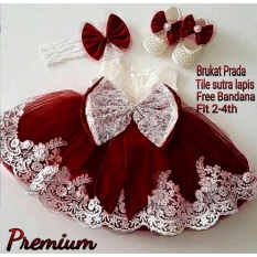 Xavier Dress maroon brukat Baju Setelan Anak Wanita Lucu Princess / Dress Wanita / Usia 2 - 4 Tahun / Baju Setelan Imut NV (incesspr) - Merah