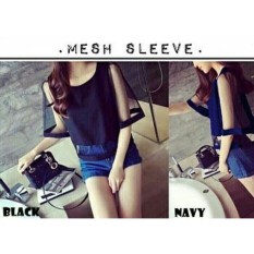Xavier Olshop Lisy Hitam mesh sleeve / baju fashion / blus modis korea / blus hongkong / blus wanita terbaru / blus mesh sleeve