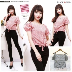 xavier sabrina cherrry merah Blouse Lengan Pendek / Blouse Kotak Polos Cewek / Hem Kemeja Baju Wanita Fashion Bangkok / Blus Korean Style / Blouse Wanita Modern / blus wanita terbaru