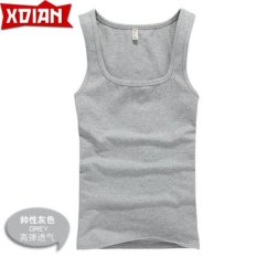XDIAN Pria Tank Top Square Leher Olahraga Gym Athletic Slimming Undershirt Fashion Rompi (warna Abu-abu)-Intl