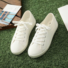 Xiasen Garis Perempuan Warna Polos Musim Semi Perempuan Kaki Wanita Kasual Tunggal Sepatu Sepatu Kets Putih (Putih)