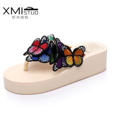 XMISTUOCool Handmade 3D Butterfly Simpul Sandal Sandal Dewi Meningkatkan 5.5 Cm Lereng dengan Slip Beach Sepatu Kata Sandal 1219-Intl