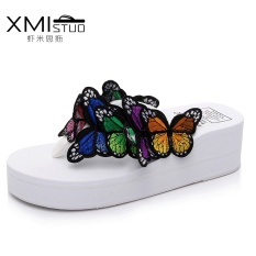 XMISTUOCool Handmade 3D Butterfly Simpul Sandal Sandal Dewi Meningkatkan 5.5 Cm Lereng dengan Slip Beach Sepatu Kata Sandal 1219-Intl