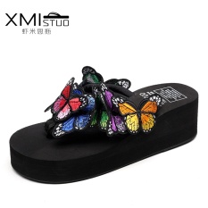XMISTUOCool Handmade 3D Butterfly Simpul Sandal Sandal Dewi Meningkatkan 5.5 Cm Lereng dengan Slip Beach Sepatu Kata Sandal 1219-Intl