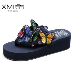 XMISTUOCool Handmade 3D Butterfly Simpul Sandal Sandal Dewi Meningkatkan 5.5 Cm Lereng dengan Slip Beach Sepatu Kata Sandal 1219-Intl