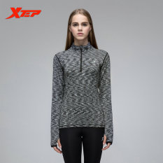 XTEP Wanita Panjang Lengan Baju Lari Tops Pakaian Olahraga Kompresi Fitness Workout Anti-pilling Bernapas Ketat Kaus Yoga Kemeja (hitam) -Intl