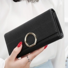 YADAS Baru Dompet Wanita Panjang Paragraf Korea Versi Baru Segar Bola Kulit Dompet Dompet Siswa Qian Jia (Hitam) -Intl