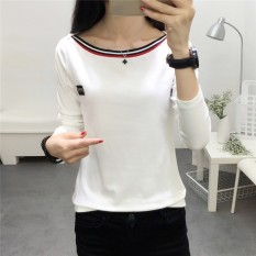 Feminim Baju Dalaman Korea Modis Gaya Warna Polos Kerah Datar Pada (Putih)