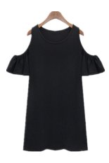 Yidabo perempuan kupu-kupu lucu dari bahan katun lengan baju rompi tali pengikat bahu gaun Ukuran Lebih (Hitam)