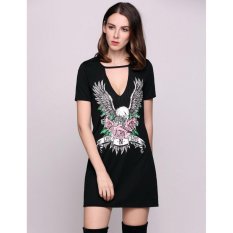 Yika Lengan Bang Pendek Kalung Leher Hewan Kaus Sablon Baju Kasual-Intl