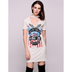 Yika Lengan Bang Pendek Kalung V Leher Seksi Hewan Cetak Baju Kasual-Intl