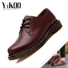 YIKOO Fashion 2017 Oxfords Sepatu untuk Pria dan Wanita Unisex LACE UP Kulit Asli Bisnis Casual Boots (Merah) -Intl
