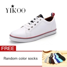 YIKOO PU Kulit Sepatu Santai Pecinta Sepatu Sepatu Pria Sepatu Wanita Hitam (Beli 1 GRATIS 1 Freebie) -Intl