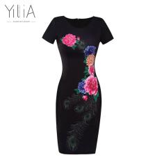 Yilia Cetak Wanita Gaun Elegan Tropis Ukuran Better Musim Panas Gaun Without Lengan Motif Bunga Mawar Pesta Kasual Baju Ketat Kantor Bodycon Berpakaian-d134-Internasional