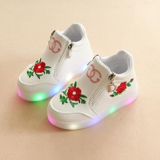 YL277 Musim Semi dan Musim Gugur Mode Leisure Mawar Light Children's Sepatu LED Bercahaya Lembut Bawah Gadis Sepatu Bayi Sepatu (putih) -Intl