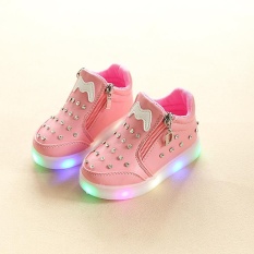 YL278 2018 Musim Semi dan Musim Gugur Model Kenyamanan Mode Light Anak's Sepatu Set Rhinestones Kartun LED Luminous Soft Bottom Girl Sepatu Bayi Sepatu (Pink) -Intl