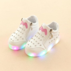YL278 2018 Musim Semi dan Musim Gugur Model Kenyamanan Mode Light Anak's Sepatu Set Rhinestones Kartun LED Luminous Soft Bottom Girl Sepatu Bayi Sepatu (Putih) -Intl