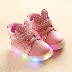 YL280 Cahaya Baru Fashion Cartoon Light Anak's Sepatu LED Fashion Laki-laki Perempuan Sepatu Kasual Berkedip Kecil Sepatu (Merah Muda) -Intl