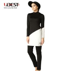 Young Women Muslim Swimwear Beach Bathing Suit Muslimah Islamic Swimsuit Swim Surf Wear Burkini Pakaian Renang Muslim(Black + White)