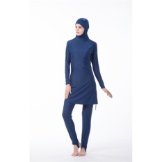 Wanita Muda Muslim Swimwear Beach Mandi Suit Muslimah IslamicSwimsuit Berenang Surf Wear Sport Pakaian Burqini Ukuran Lebih Biru & NB -Intl