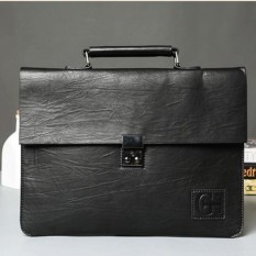 Yslmy 2017 Diperlukan Fashion Amplop Kulit Lembut Tas Bisnis untuk Pria Grendel Jadul Tas Tote Santai Kualitas Tinggi Lapisan Empat Tas iPad (Hitam) -Intl