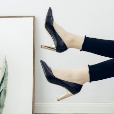 Yuda Korea Modis Gaya Kulit Paten Musim Semi Baru Sepatu Kerja Sepatu Wanita (Hitam)