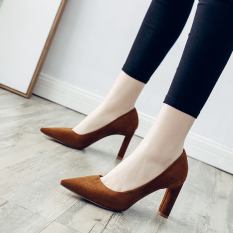 Yuda Musim Semi Sederhana Baru Pointed untuk Tebal With Sepatu Tumit Korea Modis Gaya Sepatu Wanita (Merah Muda)