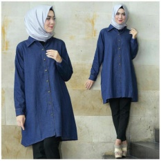 Yuki Fashion Tunik Ermina Bahan Semi Jeans - Fit-XL- Navy