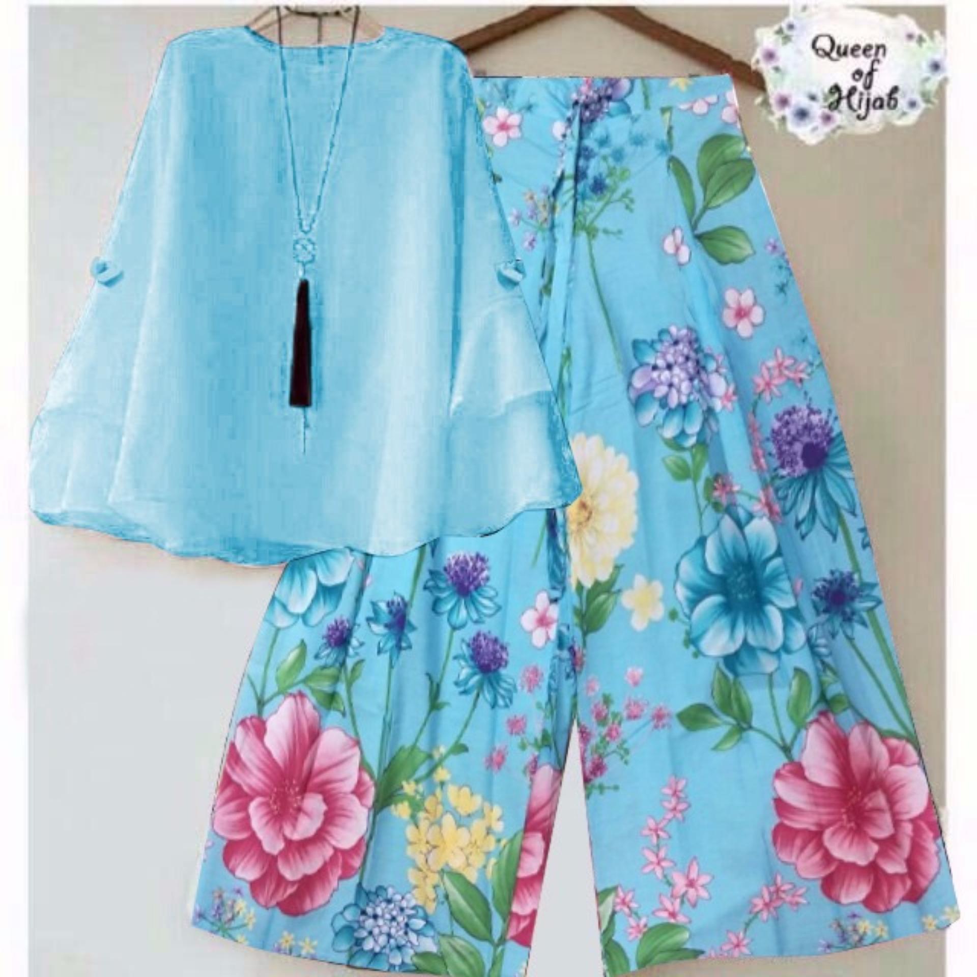 yunashop stelan kulot set kulot setelan baju muslim trendy motif bunga 