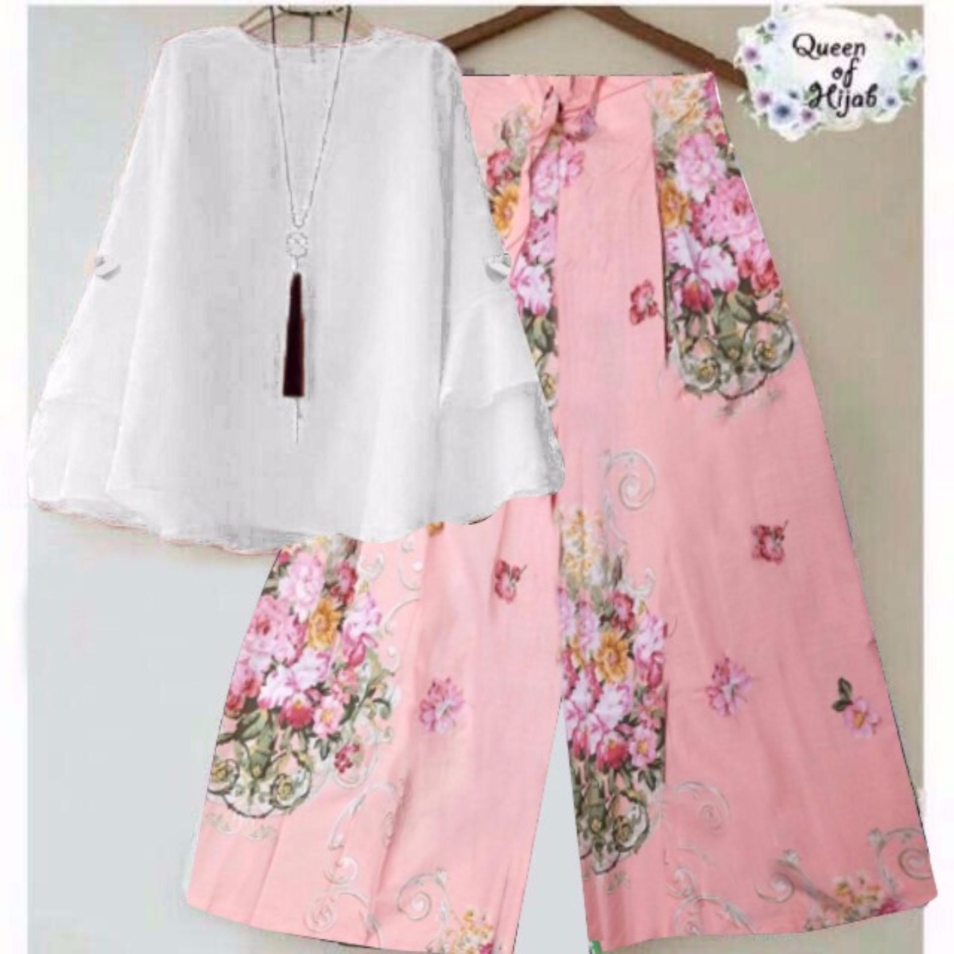 yunashop stelan kulot set kulot setelan baju muslim trendy motif bunga 