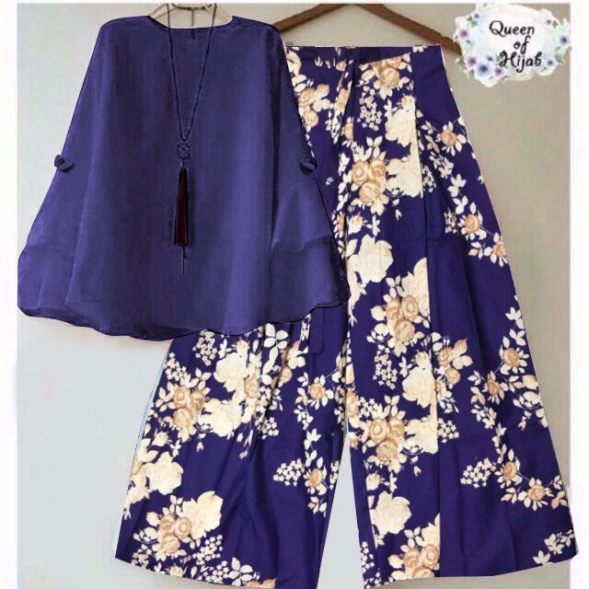 yunashop stelan kulot set kulot setelan baju muslim trendy motif bunga 
