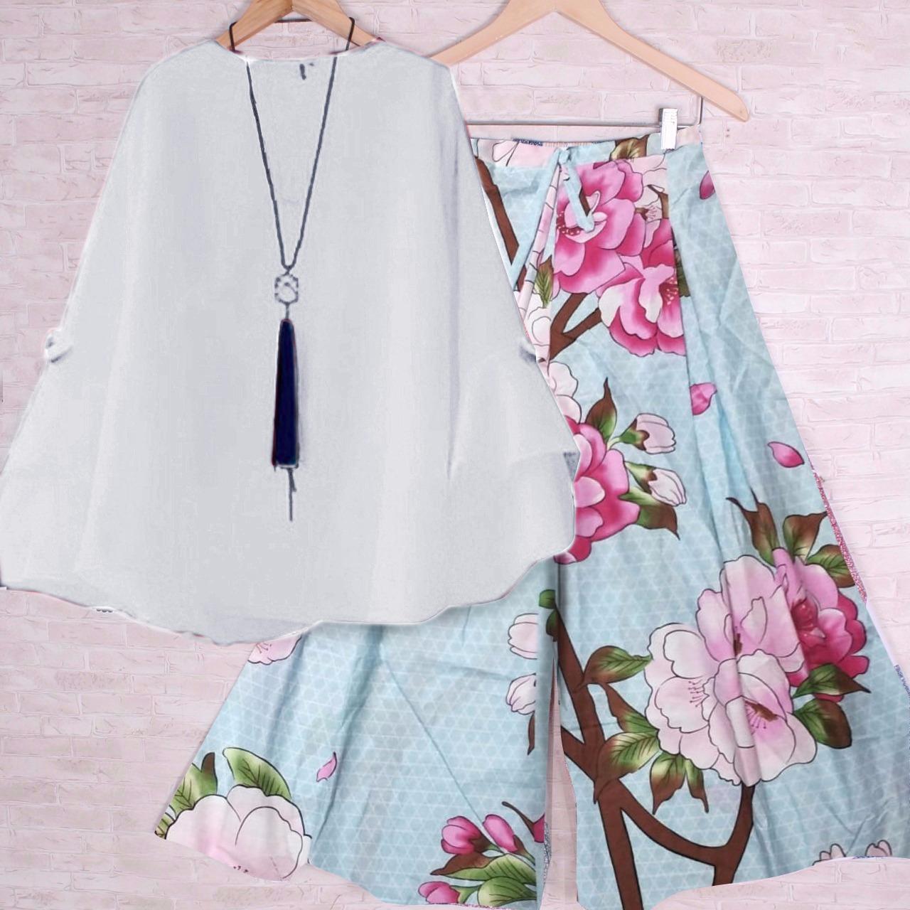 yunashop stelan kulot set kulot setelan baju muslim trendy motif bunga 