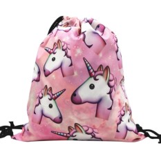 Yunmiao 3D Warna-warni Percetakan Oxford Cloth Bundle Mouth Backpack Tas Belanja Tas Penyimpanan Warna: Unicorn Ukuran: 32*39 CM-Intl