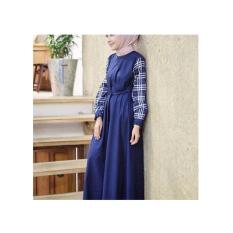 Zalisa dres navy / baju muslim wanita gamis casual murah biru dongker