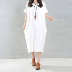 ZANZEA 2016 Leher Wanita Elegan Berpakaian Panjang Pemukiman O Saku Longgar Lengan Yang Panjang Model Baju Santai Vestidos Ukuran Lebih Baik 5XL Putih